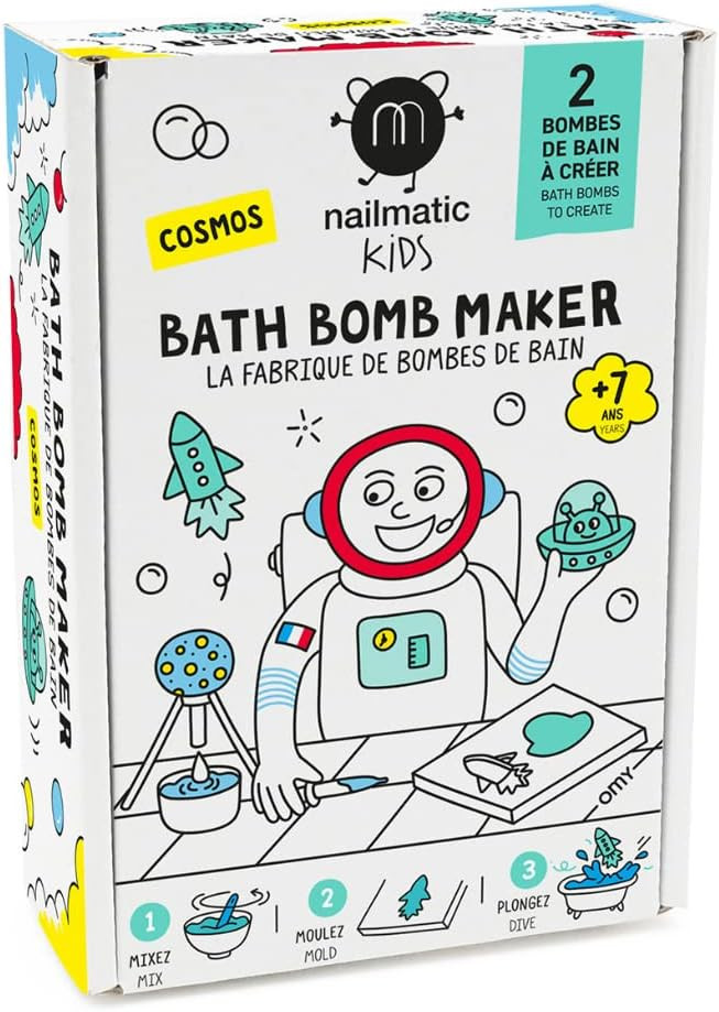 Nailmatic Cosmos Diy Bath Bomb Kit - Bath Bomb Making Kit For Kids, Make Your Own Bath Bombs, Includes Saucer & Rocket Molds, Vegan, Preservative Free, Ages 7+