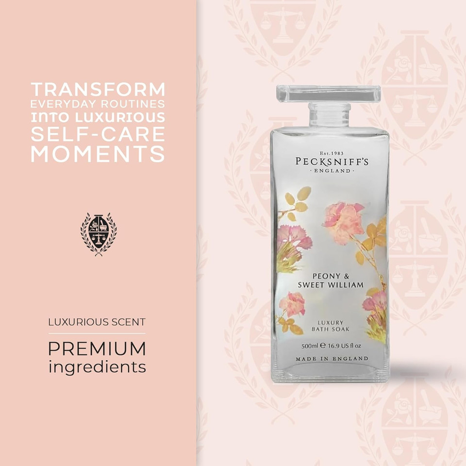Pecksniff'S Peony & Sweet William Bath Soak Decanter | 500Ml/16.9 Fl Oz