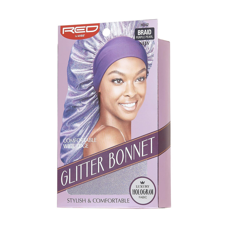 Red By Kiss Glitter Braid Bonnet Wide Edge Breathable Hair Bonnet, Shower Cap Sleeping Cap For Curly Natural Long Hair, 24" Super Long Braids Bonnet For Women