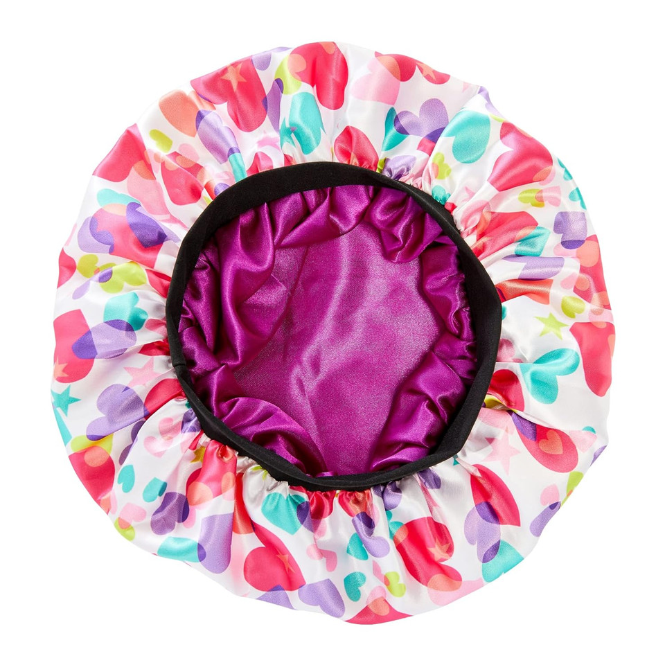 Red By Kiss Kids Satin Bonnet Sleep Cap Reversible Hair Bonnet For Boys And Girls Sleeping Night Silk Sleep Cap (Heart) Multi Color