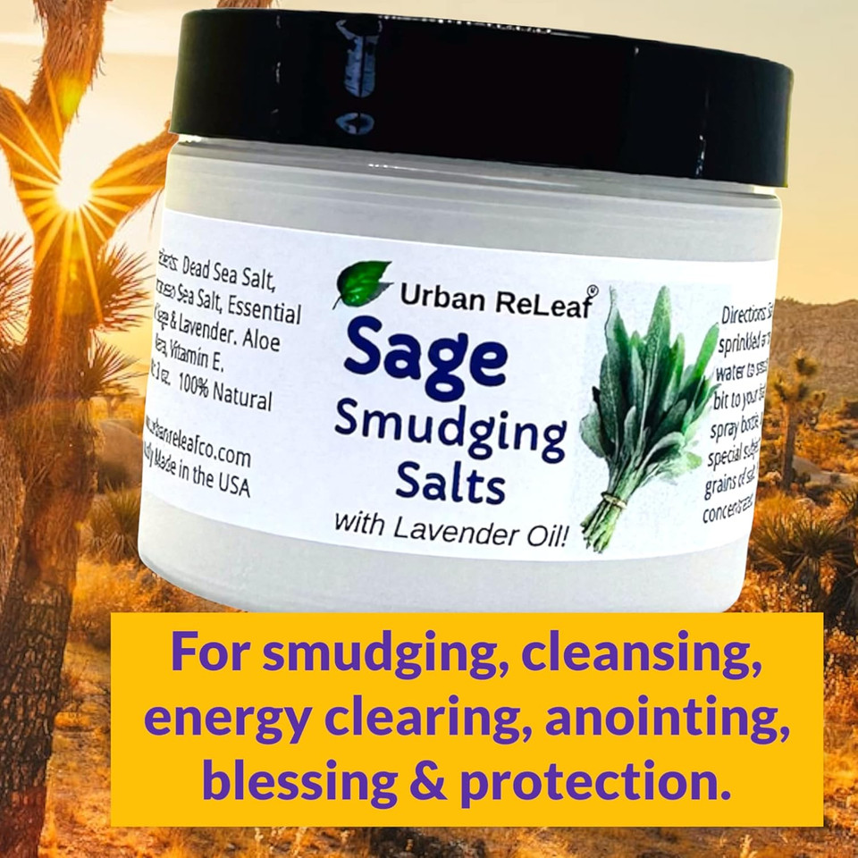 Urban Releaf Sage Smudging Salts With Lavender Oil ! Safe & Smokeless Smudge Cleanse Protect Bless Anointing. Fresh From Usa! 100% Natural, Vegan