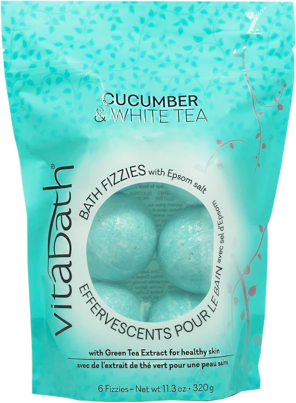 Vitabath Cucumber & White Tea Bath Fizzies With Epsom Salt Relax Nourish Unwind Body & Mind Calming Aromatherapy For Muscle Soreness & Reviving Skin Nourishment - 6 Count