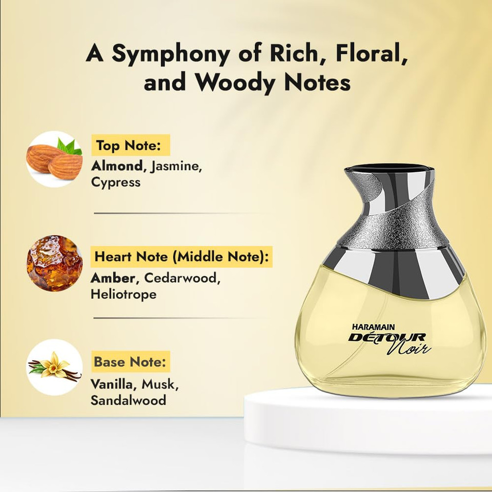Al Haramain Detour Noir Intense For Unisex - Arabian Perfume For Women And Men - Oriental Woody Fragrance - Arabic Long Lasting Cologne - Eau De Parfum - 3.33 Oz Edp Spray Al Haramain Detour Noir Intense For Unisex - Arabian Perfume For Women And Men - Oriental Woody Fragrance - Arabic Long Lasting Cologne - Eau De Parfum - 3.33 Oz Edp Spray