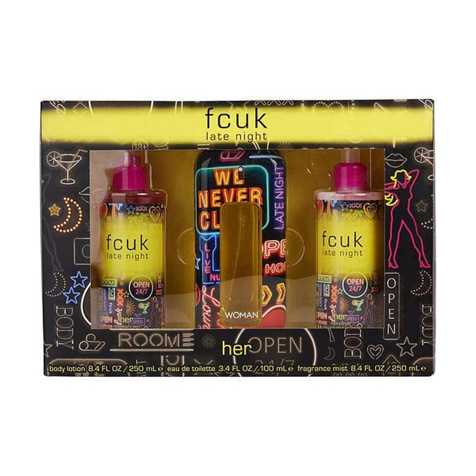 Fcuk Late Night By French Connection For Women Edt Spray 3.4 Oz & Body Lotion 8.4 Oz & Fragrance Mist 8.4 Oz