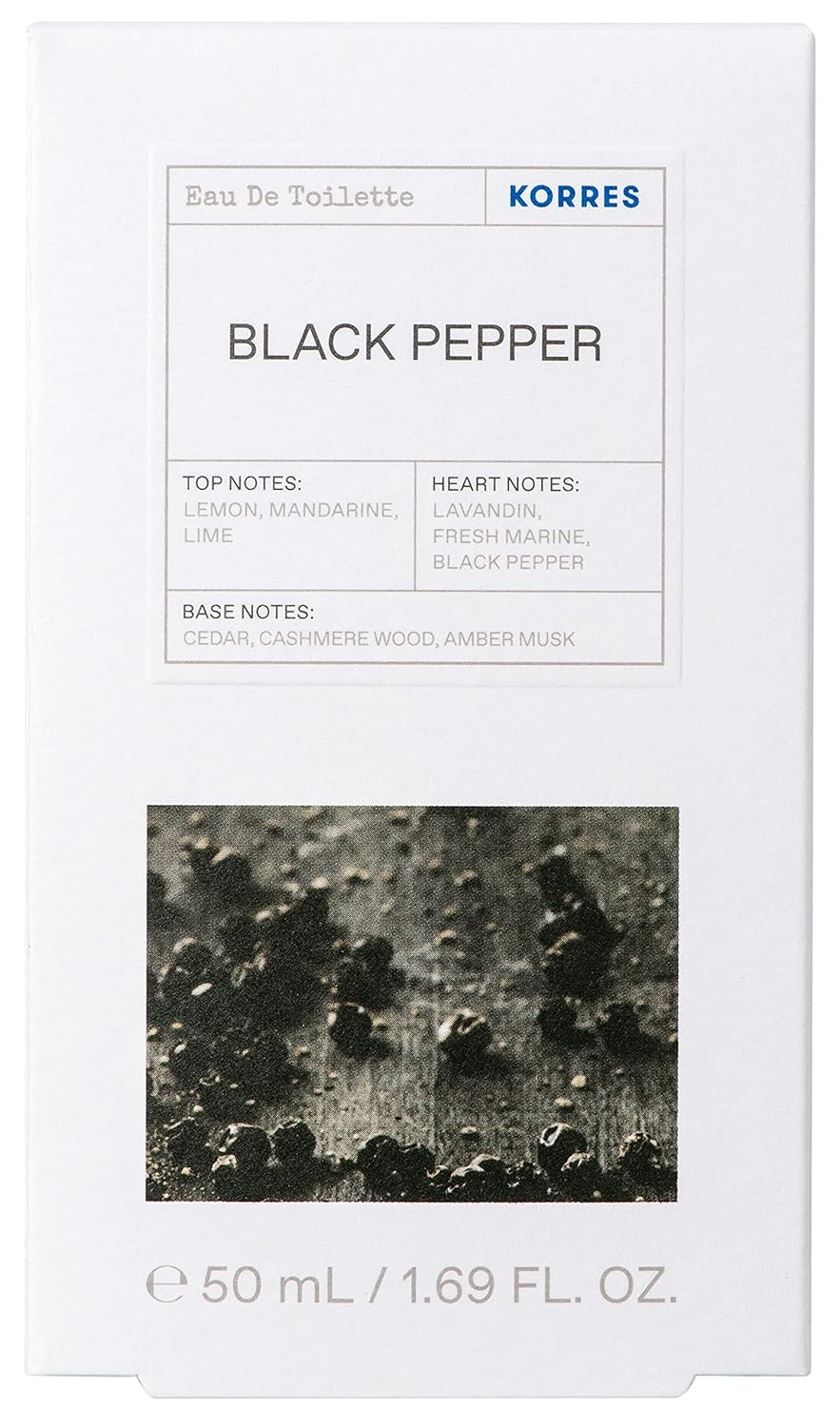 Korres Eau De Toilette, Black Pepper Fragrance Spray With Lemon, Mandarine & Lime Notes, Lavandin Heart, Cedarwood, Cashmere & Amber Musk Base, Woody Spicy Scent For Women And Men, 1.69 Fl Oz