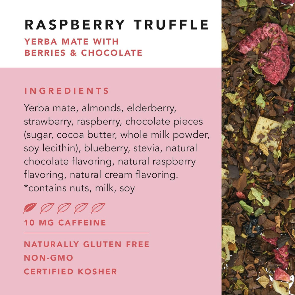 Pinky Up Red Raspberry Truffle Pyramid Tea Sachets - 10 Mg Caffeine Per Serving, Non-Gmo & Gluten Free, Certified Kosher - 15 Biodegradable Whole Tea Bags