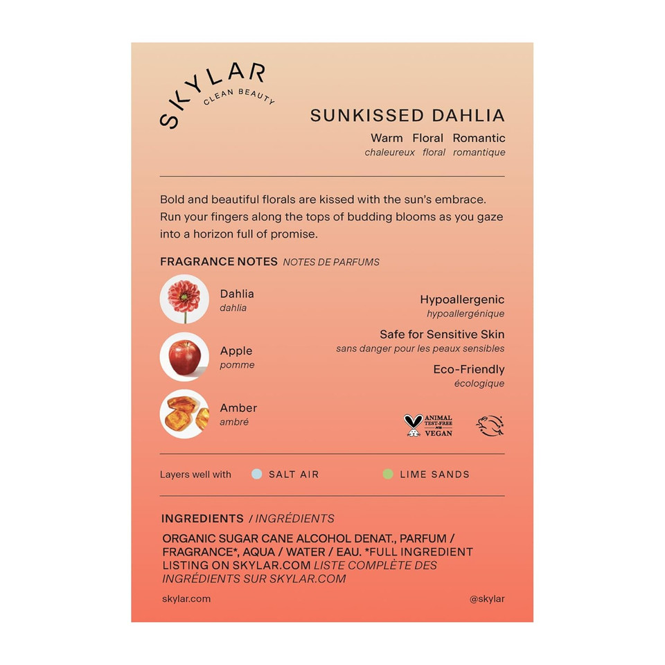 Skylar Sunkissed Dahlia Eau De Parfum - Hypoallergenic & Clean Perfume For Women & Men, Vegan & Safe For Sensitive Skin - Floral Perfume With Notes Of Dahlia, Apple & Amber - 10Ml /0.33 Fl Oz