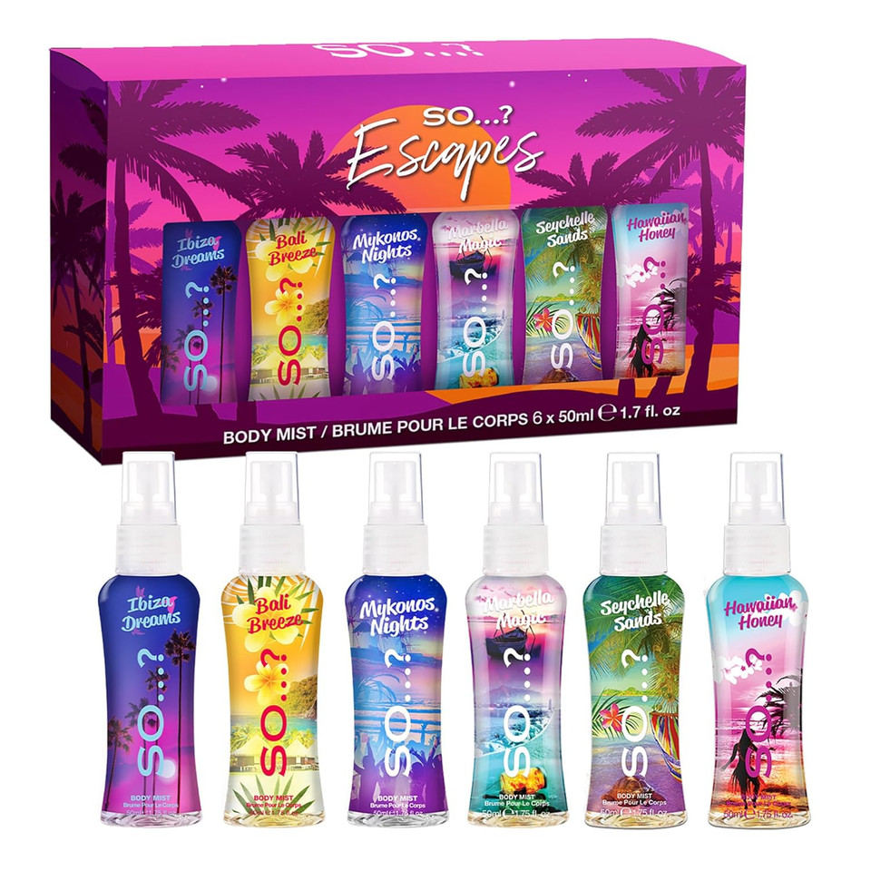 So... Escapes Body Mist Set - Perfumes For Women - Everyday Body Spray For Women - Vegan, Cruelty Free Fragrances - Travel Size Gift Set - 6 Pcs So... Escapes Body Mist Set - Perfumes For Women - Everyday Body Spray For Women - Vegan, Cruelty Free Fragrances - Travel Size Gift Set - 6 Pcs