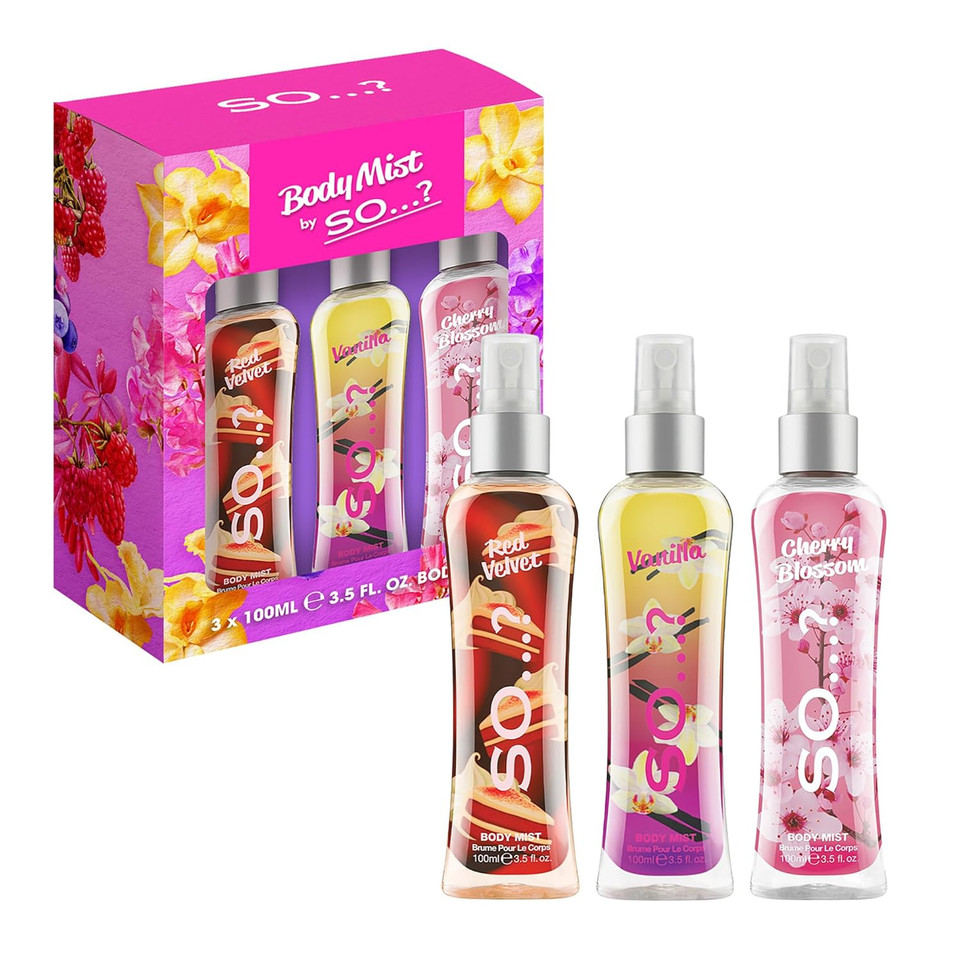 So Body Mist Set - Perfumes For Women - Vanilla Perfume, Red Velvet, Cherry Blossom - Scents Lasting 6 Hours - Fragrance Gifts For Women - 3 Pcs