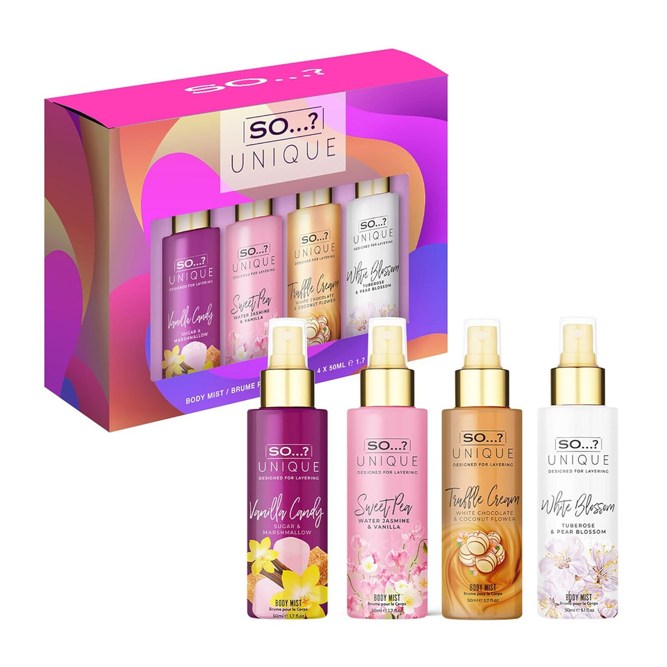 So
 Unique Body Mist Set - Perfumes For Women - Body Spray For Women - Vegan, Cruelty Free - Travel Size Gift Set - 650 To 1000 Sprays - 4 Pcs So
 Unique Body Mist Set - Perfumes For Women - Body Spray For Women - Vegan, Cruelty Free - Travel Size Gift Set - 650 To 1000 Sprays - 4 Pcs