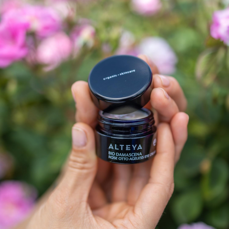 Alteya Organics Eye Cream Certified Organic Skin Care 0.51 Fl Oz/15 Ml Bio Damascena Award-Winning Ageless Eye Contour Cream With Organic Bulgarian Rose Oil Brightening, Nourishing And Firming