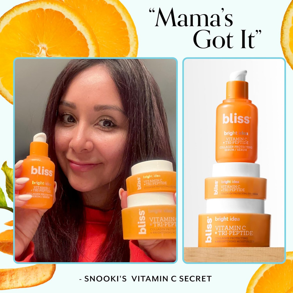 Bliss Bright Idea Vitamin C Eye Cream - Brighten & Hydrate Anti-Aging Treatment, Reduces Fine Lines, Boosts Collagen & Firms, 3-O-Ethyl Ascorbic Acid, Tri-Peptide & Licorice Root, 0.5Fl Oz