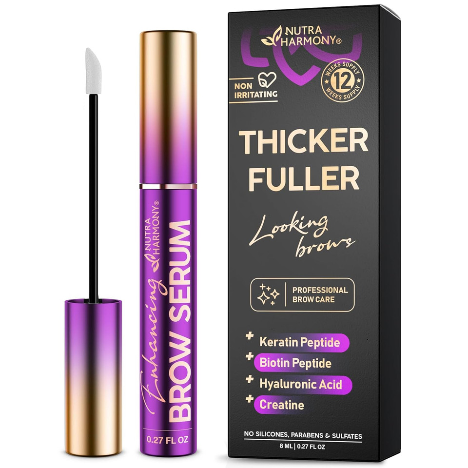 Enhancing Brow Serum For Eyebrow Growth With Keratin & Biotin Peptides, Hyaluronic Acid, Creatine And Castor Oil For Fuller, Thicker Brows, Strength & Nourishment Treatment, Non-Irritating Vegan, 8Ml