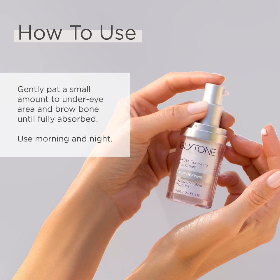 Glytone Age-Defying Pha+ Renewing Eye Cream For Wrinkles| Anti Aging Under Eye Cream With Hyaluronic Acid Peptides| Targets Puffiness, Bags, Wrinkles & Dark Circles| Brightening Moisturizer| 0.5 Fl Oz