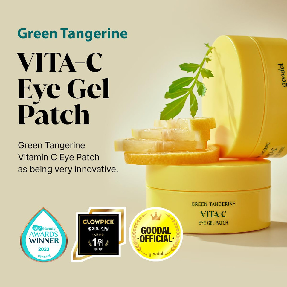 Goodal Green Tangerine Vitamin C Eye Patches 60 Sheets  Hydrating Gel Under Eye Masks For Tired Puffy Eyes, Korean Skincare, Glass Skin Look, Daily Self Care Essentials