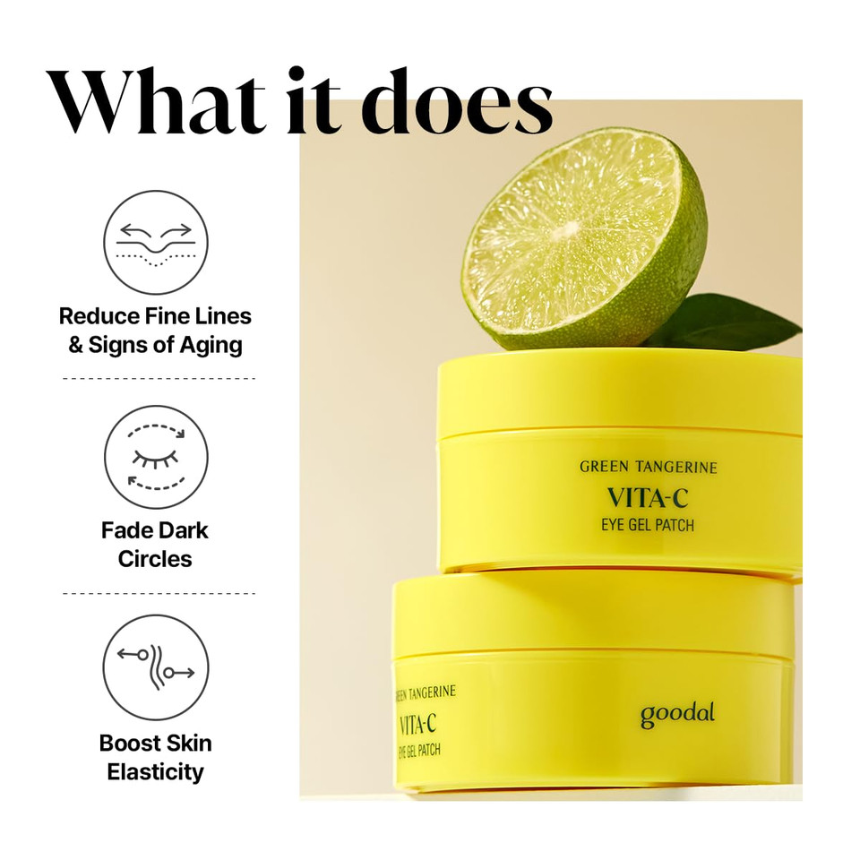 Goodal Green Tangerine Vitamin C Eye Patches 60 Sheets  Hydrating Gel Under Eye Masks For Tired Puffy Eyes, Korean Skincare, Glass Skin Look, Daily Self Care Essentials