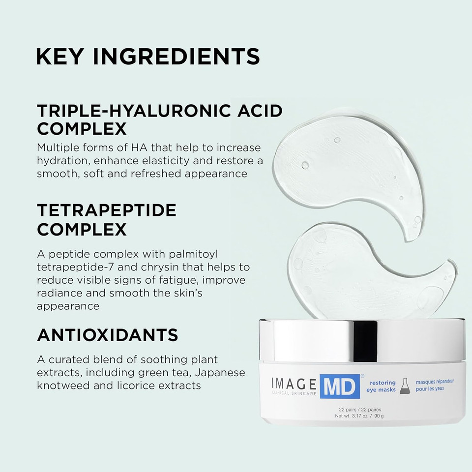 Image Skincare, Image Md Restoring Eye Masks, Hydrating Hydro-Gel Under Eye Masks, 3X Hyaluronic Acid Visibly Firms And Hydrates