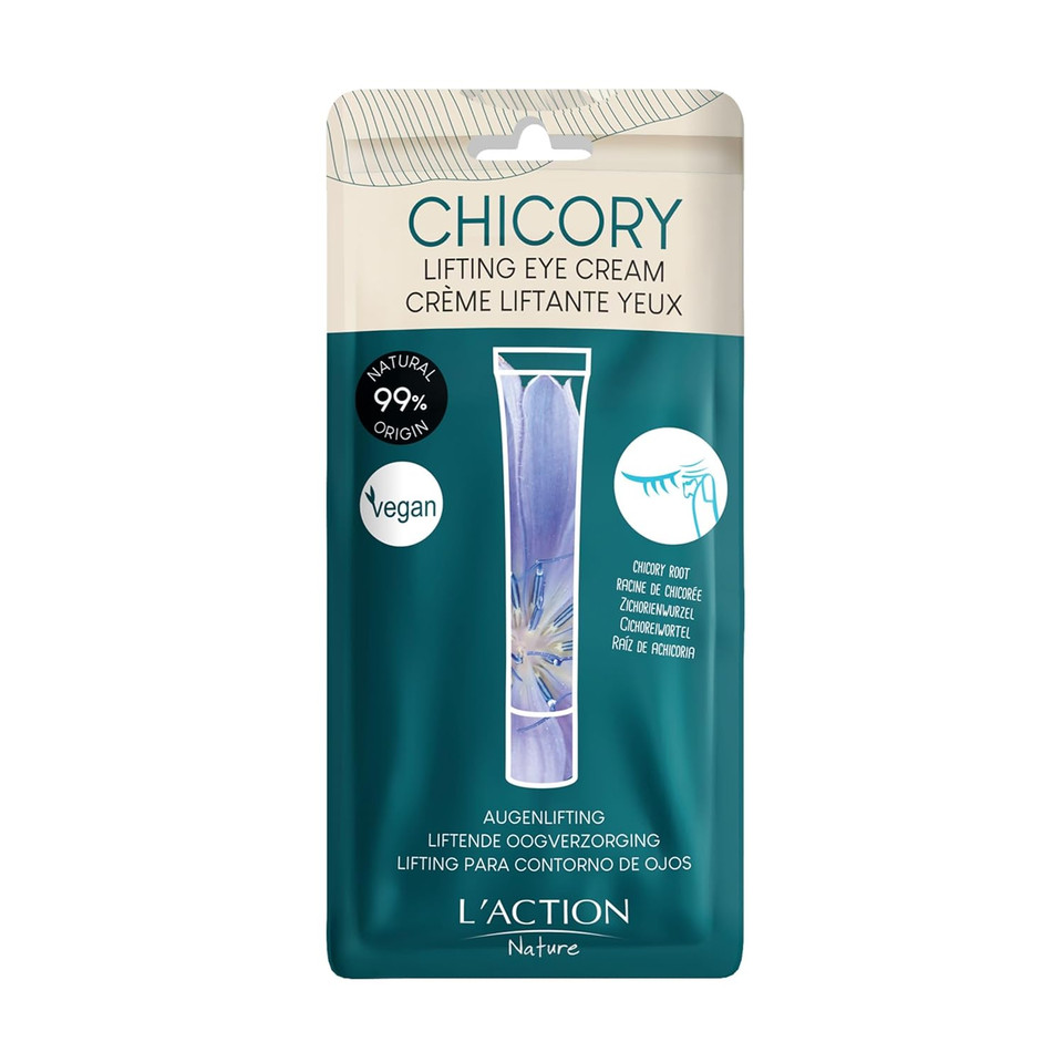 L'Action Paris Lifting Eye Cream, Natural Eye Cream With Chicory Extract For Fine Lines And Wrinkles, Plant-Based Hyaluronic Acid Cream Boosts Elasticity And Smooths Undereye Skin 20Ml