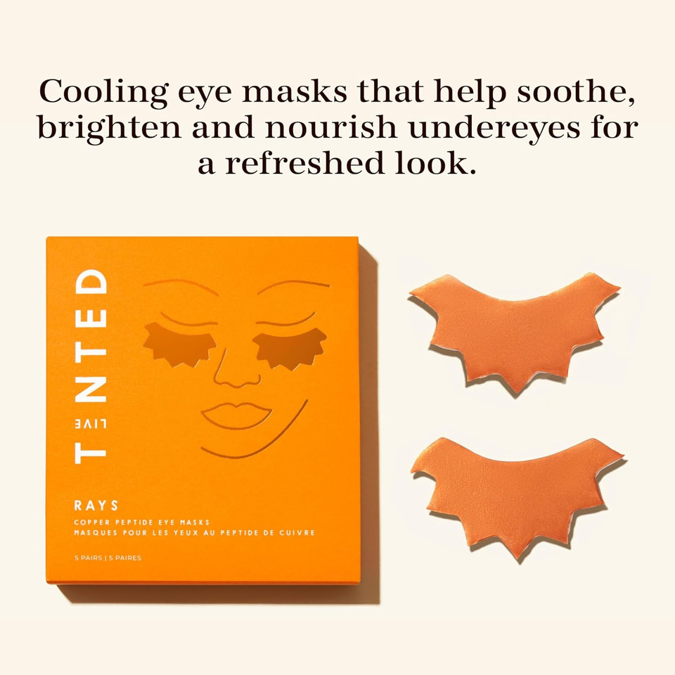 Live Tinted Rays Copper Peptide Eye Masks - Cooling, Brightening, & Nourishing Under Eye Patches, Reduces Fine Lines, & Hydrates With Copper Peptides, Banana Extract, & Bakuchiol - 5 Pairs