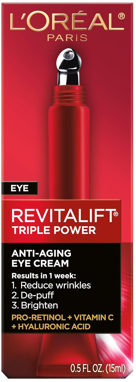 L'Oreal Paris Revitalift Triple Power Anti-Aging Eye Cream, Pro Retinol, Hyaluronic Acid & Vitamin C, Reduce Wrinkles & Puffiness 0.5 Fl. Oz