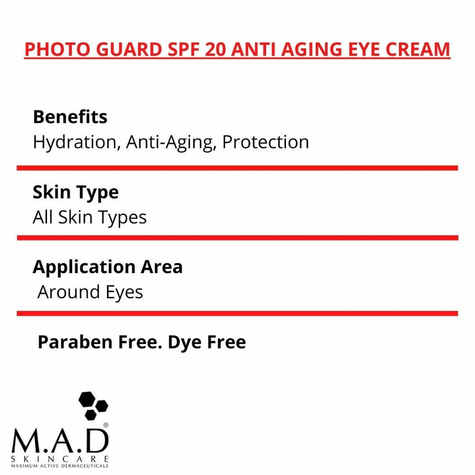 M.A.D Skincare Solar Protection: Photo Guard Spf 20 Anti Aging Eye Cream - 15G