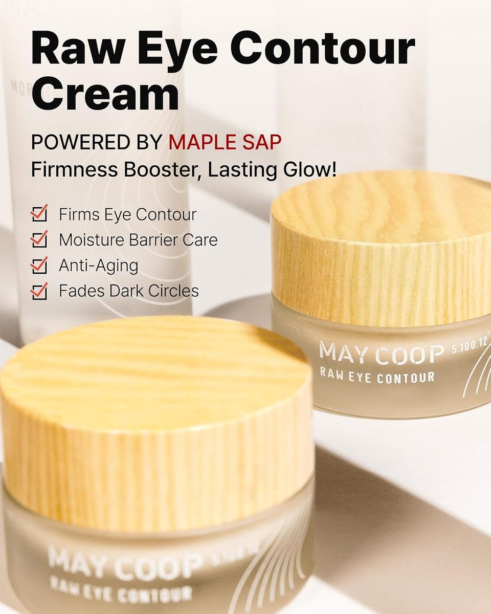 May Coop Raw Eye Contour - Korean Eye Cream For Under Eye Care With Sugar Maple Extract 50% & Adenosine Peptides - Hydrating, Firming, Moisturizing For Sensitive Skin, 0.67 Fl. Oz