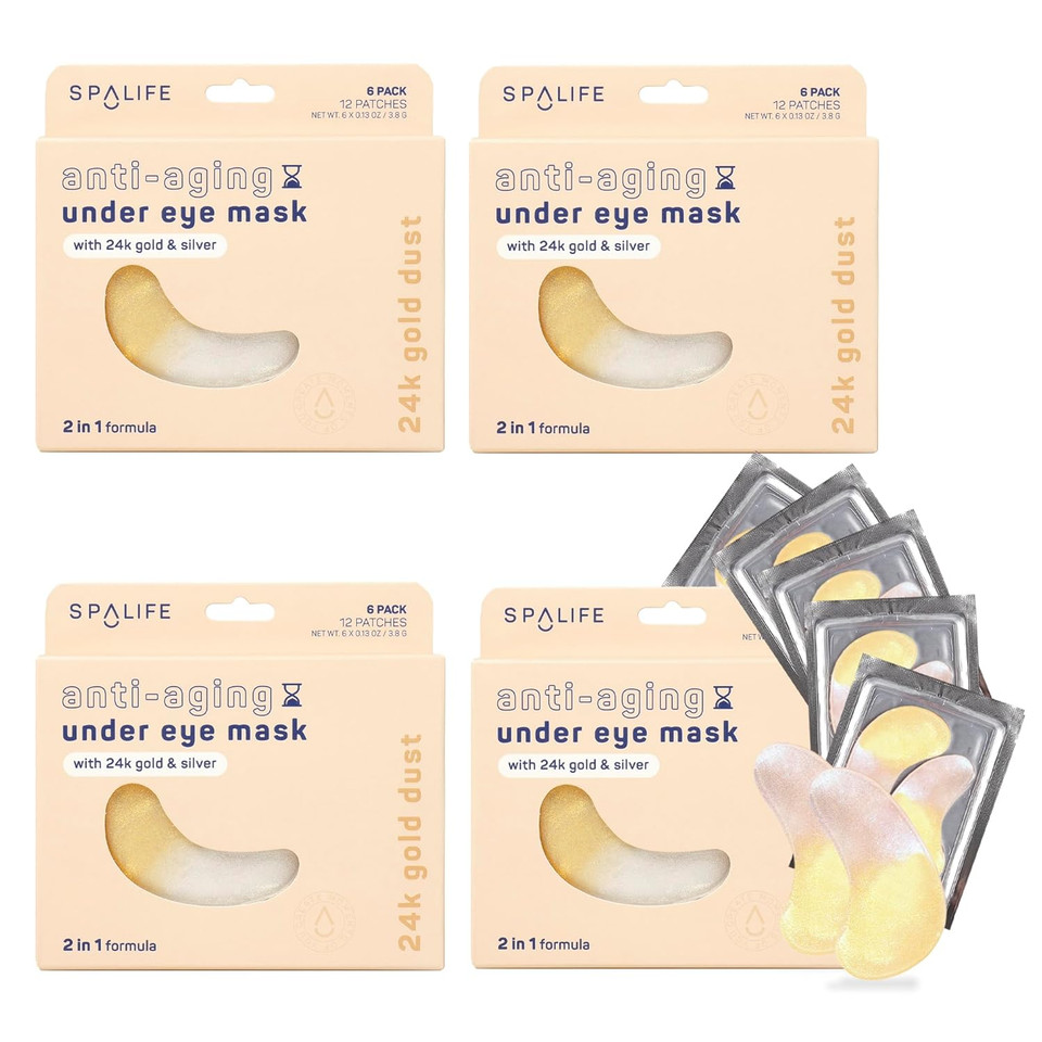 Spalife Beauty Anti-Aging Under Eye Masks  Hydrogel Eye Patches For Fine Lines, Dryness, & Dullness With 24K Gold, Colloidal Silver  2-In-1 Skincare Treatment  48 Pairs