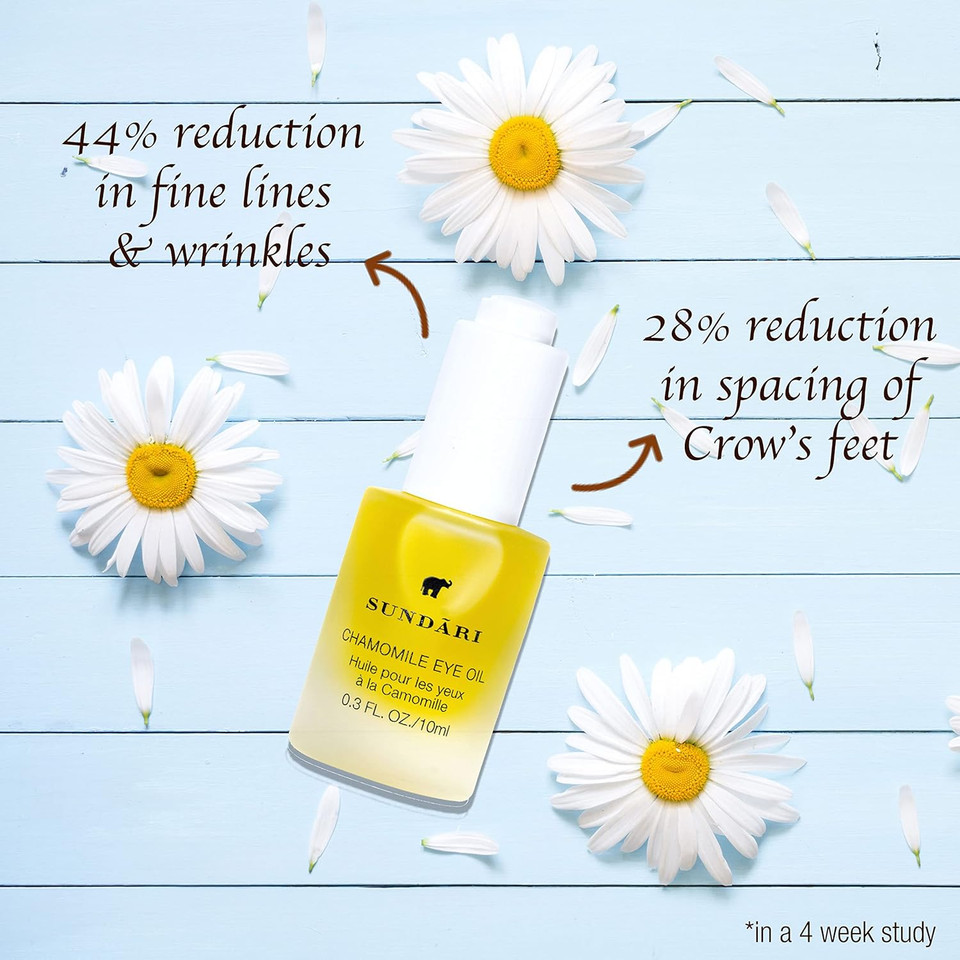 Sundari Chamomile Eye Oil - 0.3 Fl Oz, Natural Dark Circle Treatment, Anti-Aging, Wrinkle Reduction, Brightens, Nourishes, Smooths Under-Eye, Dropper