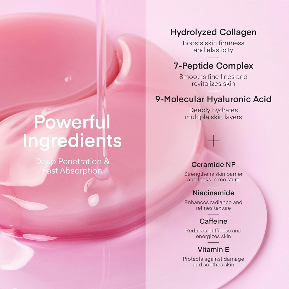 Terez & Honor Peptide Collagen Under Eye Patches & Vitamin C Niacinamide Eye Patches Hydrogel Mask For Puffy Eyes Dark Circles Wrinkles Undereye Bags Fine Lines & Smile Lines - Korean Skin Care