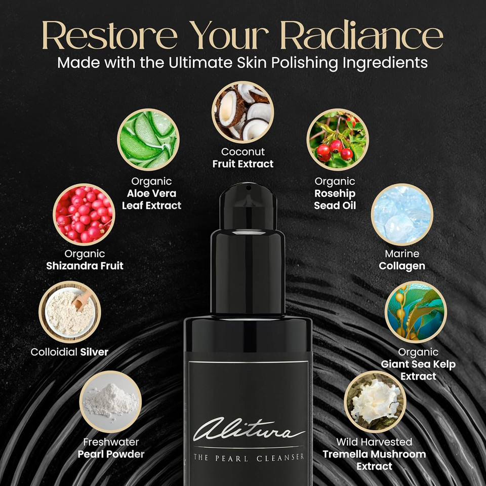 Alitura Pearl Facial Cleanser For Men & Women 100 Ml  Anti-Aging Face Wash With Marine Collagen, Sea Kelp & Organic Botanicals  Hydrating Gentle Exfoliant For Clear, Smooth Skin  3.4 Oz Travel Size