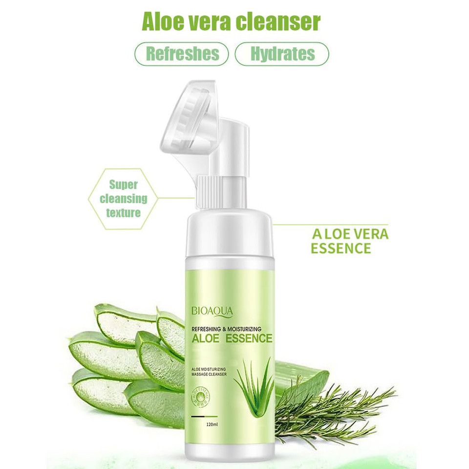 Bioaqua Aloe Vera Massage Cleanser Facial Foam Cleaning Essence Refreshing Moisturizing Face Skin 120Ml / 4.06Fl.Oz