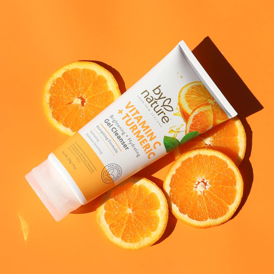 By Nature Brightening Gel Cleanser Facewash Infused With Vitamin C + Turmeric Extract - Gentle & Hydrating Cleanser Face Wash To Replenish Skin + Wash Away Dirt, Makeup & Impurities
