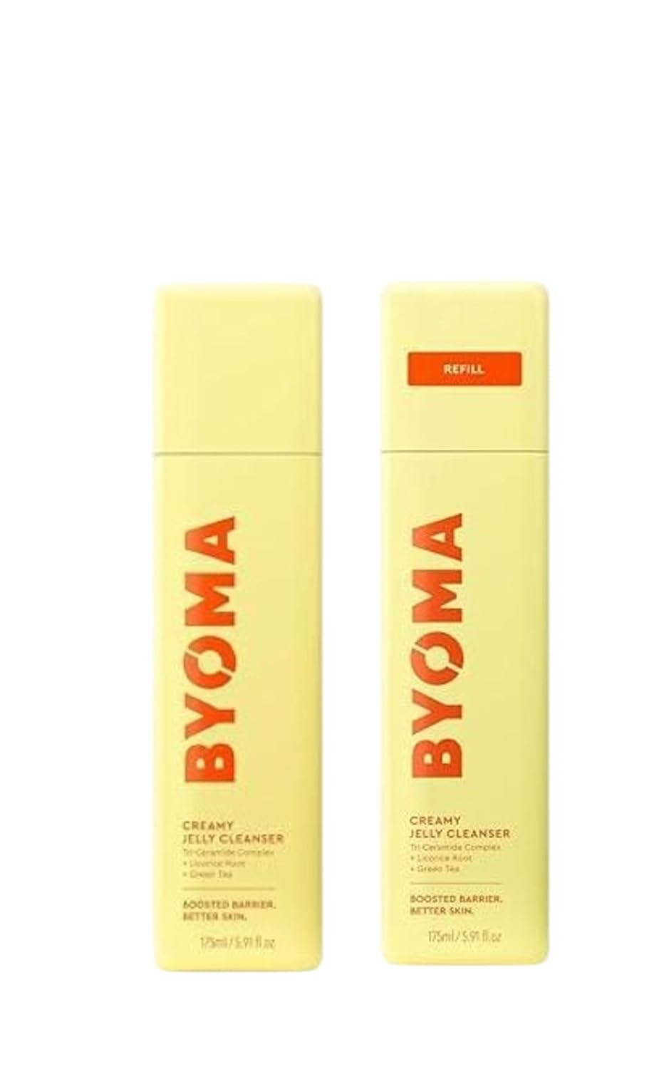 Byoma Creamy Jelly Cleanser & Refill Bundle  Hydrating Face Wash For Sensitive Skin  Tri-Ceramide Formula For Skin Barrier Repair  Removes Makeup & Oil  2 X 5.91 Fl Oz