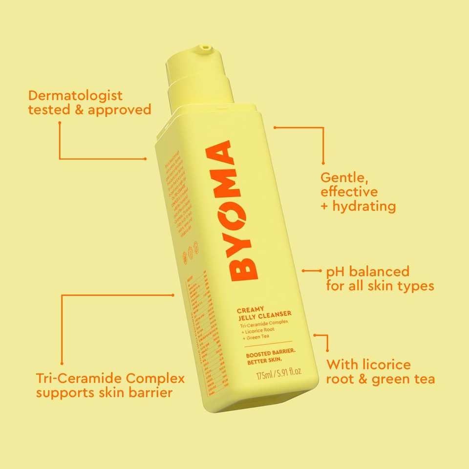 Byoma Creamy Jelly Cleanser & Refill Bundle  Hydrating Face Wash For Sensitive Skin  Tri-Ceramide Formula For Skin Barrier Repair  Removes Makeup & Oil  2 X 5.91 Fl Oz