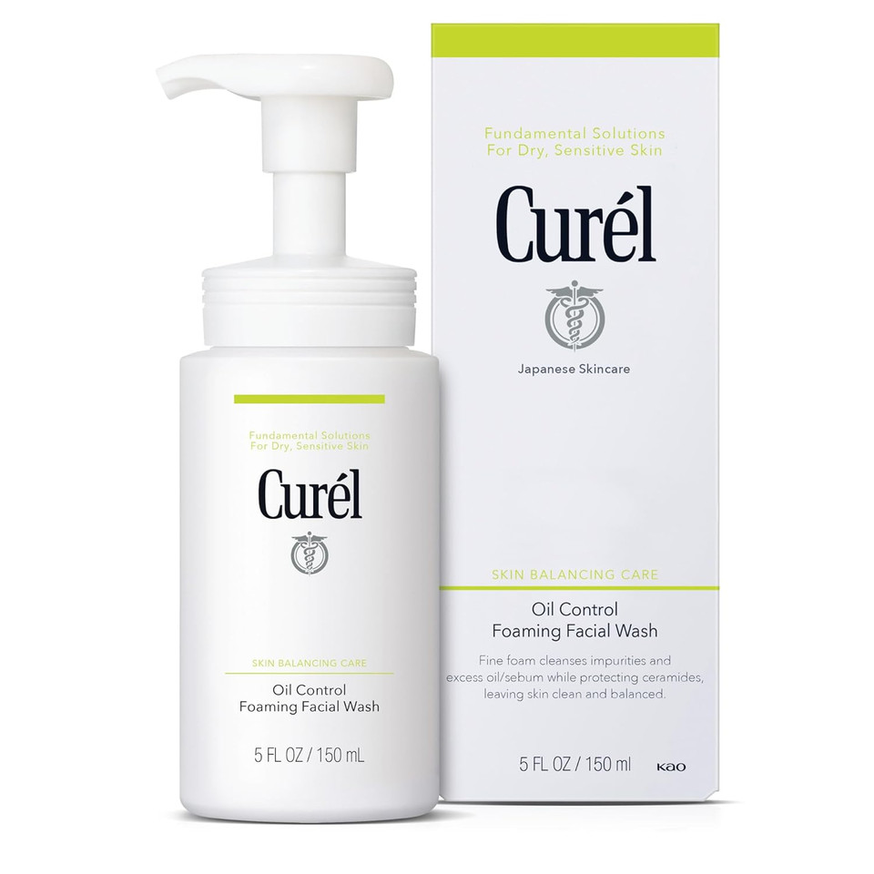 Curel Oil Control Japanese Skin Care, Foaming Face Wash For Dry, Sensitive Skin, Gentle Face Wash For Women And Men, 5 Oz