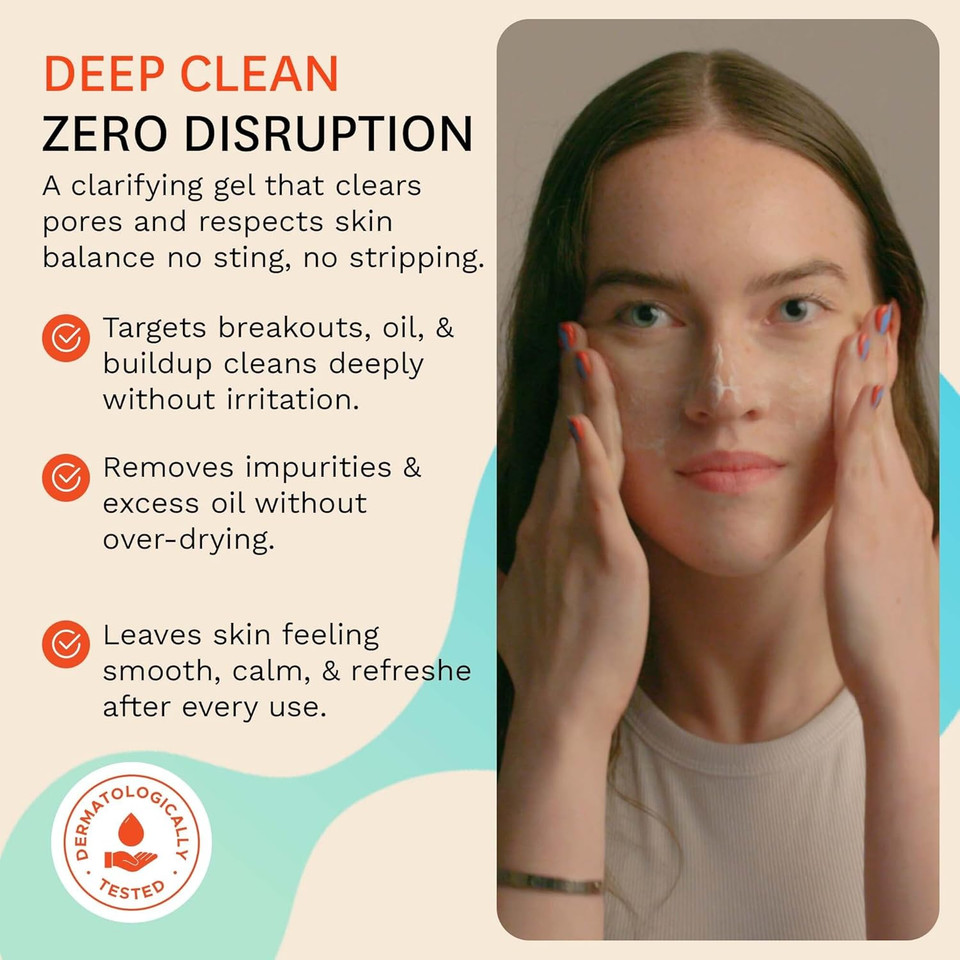 Fig.1 Clarifying Gel Cleanser  Aha Bha Tea Tree Oil Formula For Oily & Sensitive Skin Face Wash, Deep Pore Cleansing, Dermatologist-Tested For Acne Prone, Vegan & Refillable Skincare Solution, 100Ml