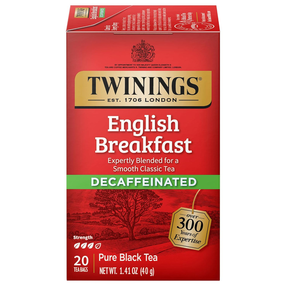 Twinings Decaffeinated English Breakfast Individually Wrapped Black Tea Bags, 20 Count Pack Of 6, Flavourful & Robust