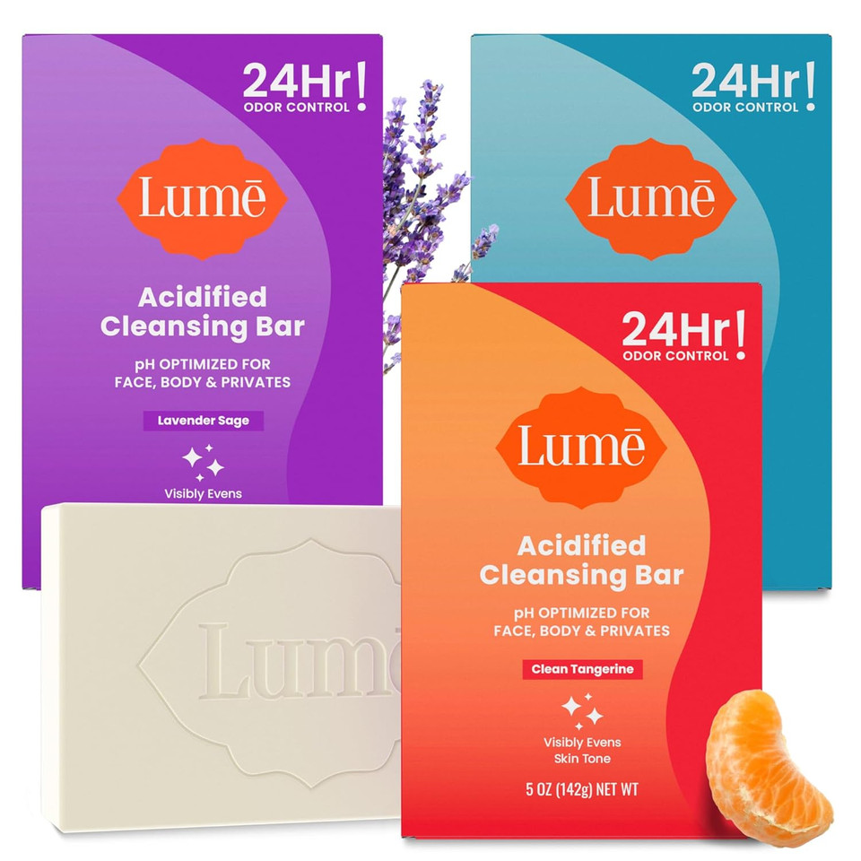 Lume Acidified Body Cleansing Bar - 24 Hour Odor Control - Removes Odor Better Than Soap - Moisturizing Formula - Formulated Without Sls And Parabens - Ob/Gyn Developed - 5 Ounce (Lavender Sage)