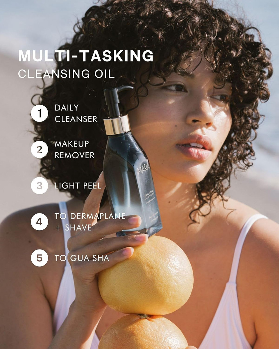Mara - Algae Enzyme Cleansing Oil | Plant-Based, Gluten-Free, Safe For Sensitive Skin Care | All Types, Cleanse, Hydrate, Make-Up Remover (2 Oz | 60 Ml)