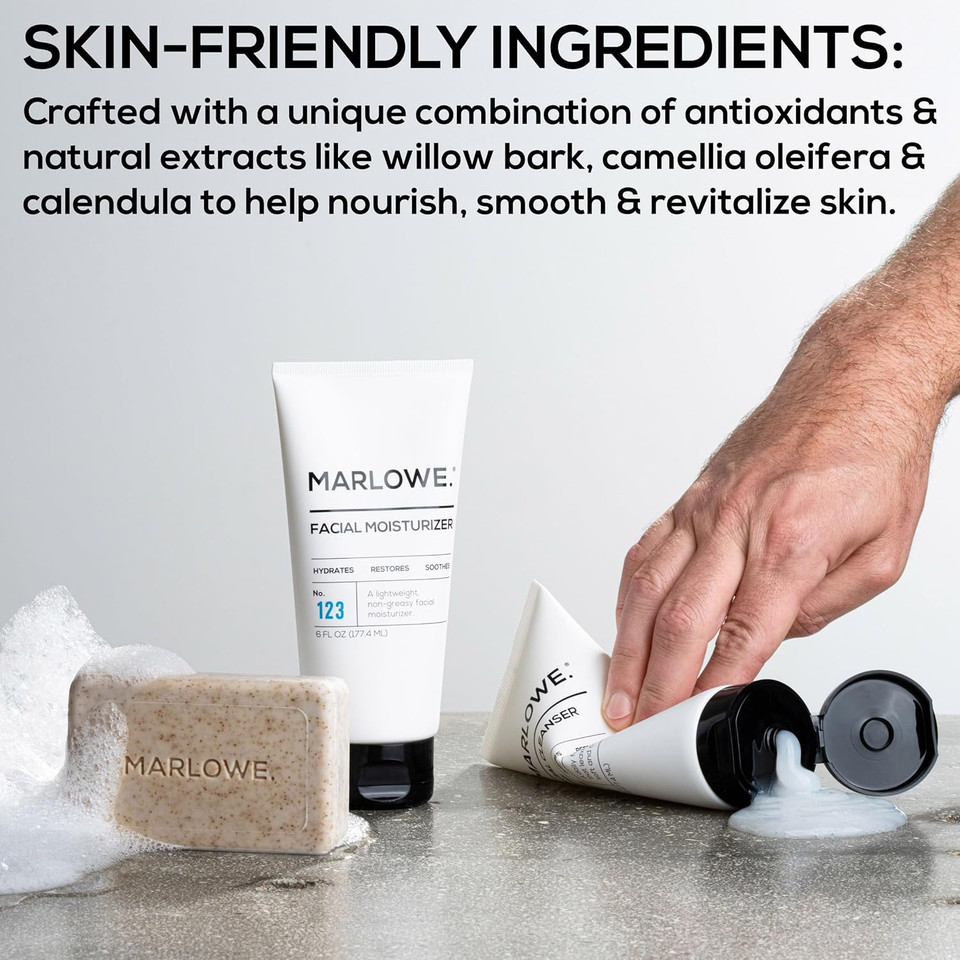 Marlowe. No. 129 Gentle Foaming Facial Cleanser 4.5 Oz, Exfoliating, Brightening & Protective Daily Mens Face Wash With Pha, Natural Green Tea Extracts & Antioxidants, Unscented & Vegan