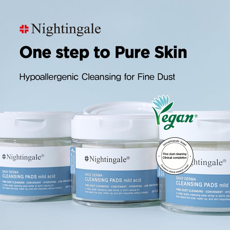 Nightingale Daily Derma Cleansing Pads (Mild Acid), Exfoliating Makeup Remover Pads For Facial, Remove Fine Dust & Makeup For Sensitive Skin, Hypoallergenic, Vegan, Hypoallergenic, Korean Skin Care Nightingale Daily Derma Cleansing Pads (Mild Acid), Exfoliating Makeup Remover Pads For Facial, Remove Fine Dust & Makeup For Sensitive Skin, Hypoallergenic, Vegan, Hypoallergenic, Korean Skin Care