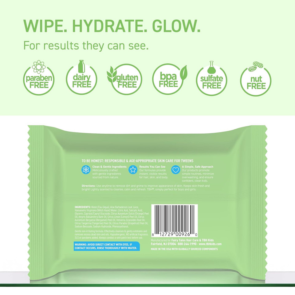 Tbh Kids Spot Foam Face Cleansing Wipes  Gentle Daily Skincare For Preteens & Teens With Oily, Dry & Sensitive Skin  Salicylic Acid & Witch Hazel  Paraben-Free & Dermatologist-Approved