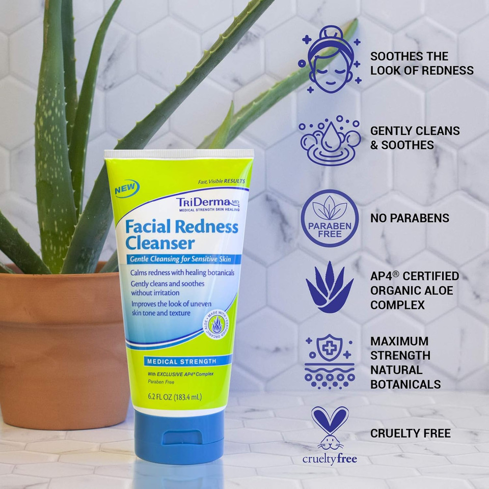 Triderma Facial Redness Cleanser Face Wash, Gentle Cleansing For Red, Sensitive Skin 4.2 Ounces