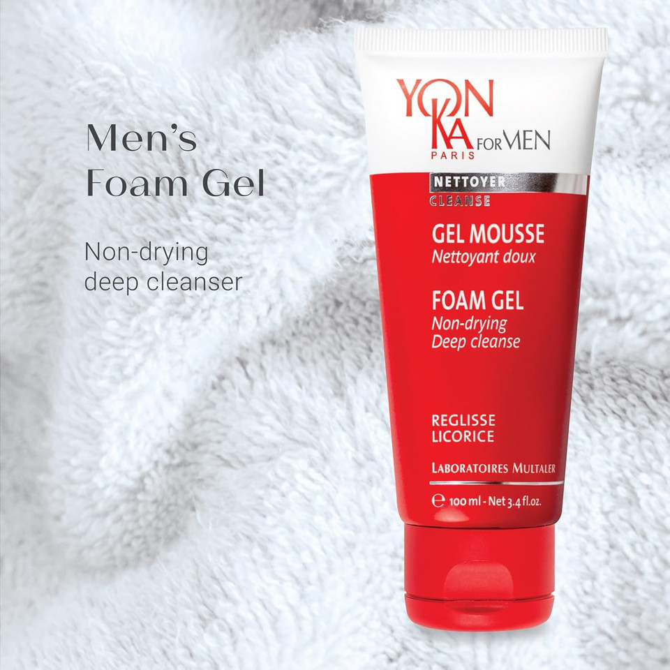 Yonka Mens Foam Gel Cleanser (100Ml) Moisturizing Face Wash For Deep Clean, Remove Oil And Buildup With Liquorice For Daily Cleansing