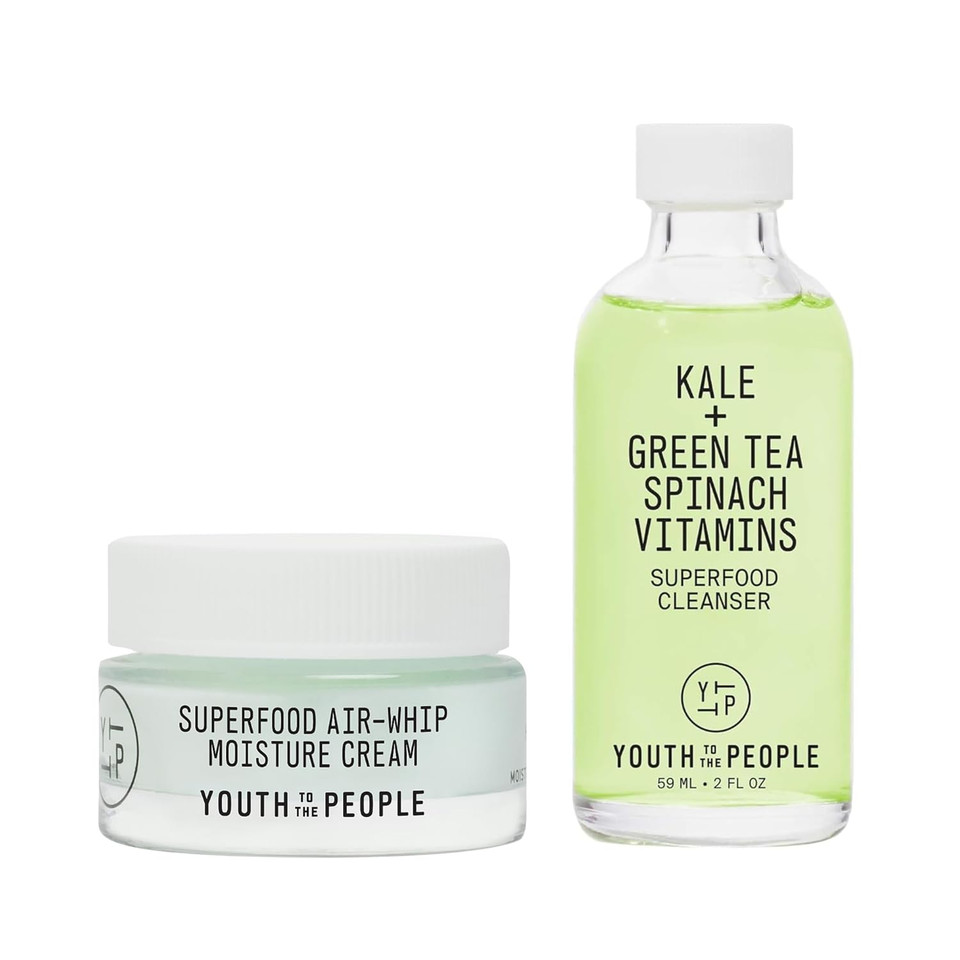 Youth To The People Daily Cleanse, Hydrate, Plump Skin Travel Size Duo, 2-Pc Skincare Bundle Set, Superfood Kale + Green Tea Facial Cleanser (2Oz) + Superfood Air-Whip Hydrating Moisturizer (0.5Oz) Youth To The People Daily Cleanse, Hydrate, Plump Skin Travel Size Duo, 2-Pc Skincare Bundle Set, Superfood Kale + Green Tea Facial Cleanser (2Oz) + Superfood Air-Whip Hydrating Moisturizer (0.5Oz)