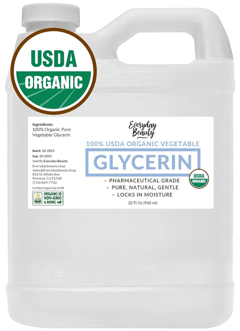 100% Organic Glycerin - For Skin & Hair - Food Grade - Usda Certified - Not From Palm Oil - Perfect Skin And Hair Moisturizer - 1 Fl Oz Glass Bottle & Dropper