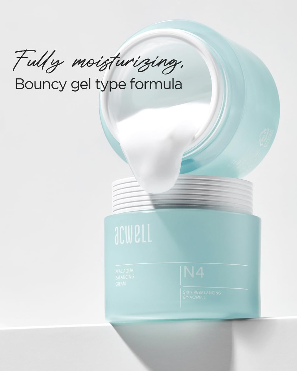 Acwell Real Aqua Balancing Cream 1.69 Fl.Oz. - Moisturizing Ph Balancing Face Cream, Soothing Skin Troubles And Redness For Sensitive Skin, Refreshing Gel Moisturizer, Improving Skin Texture