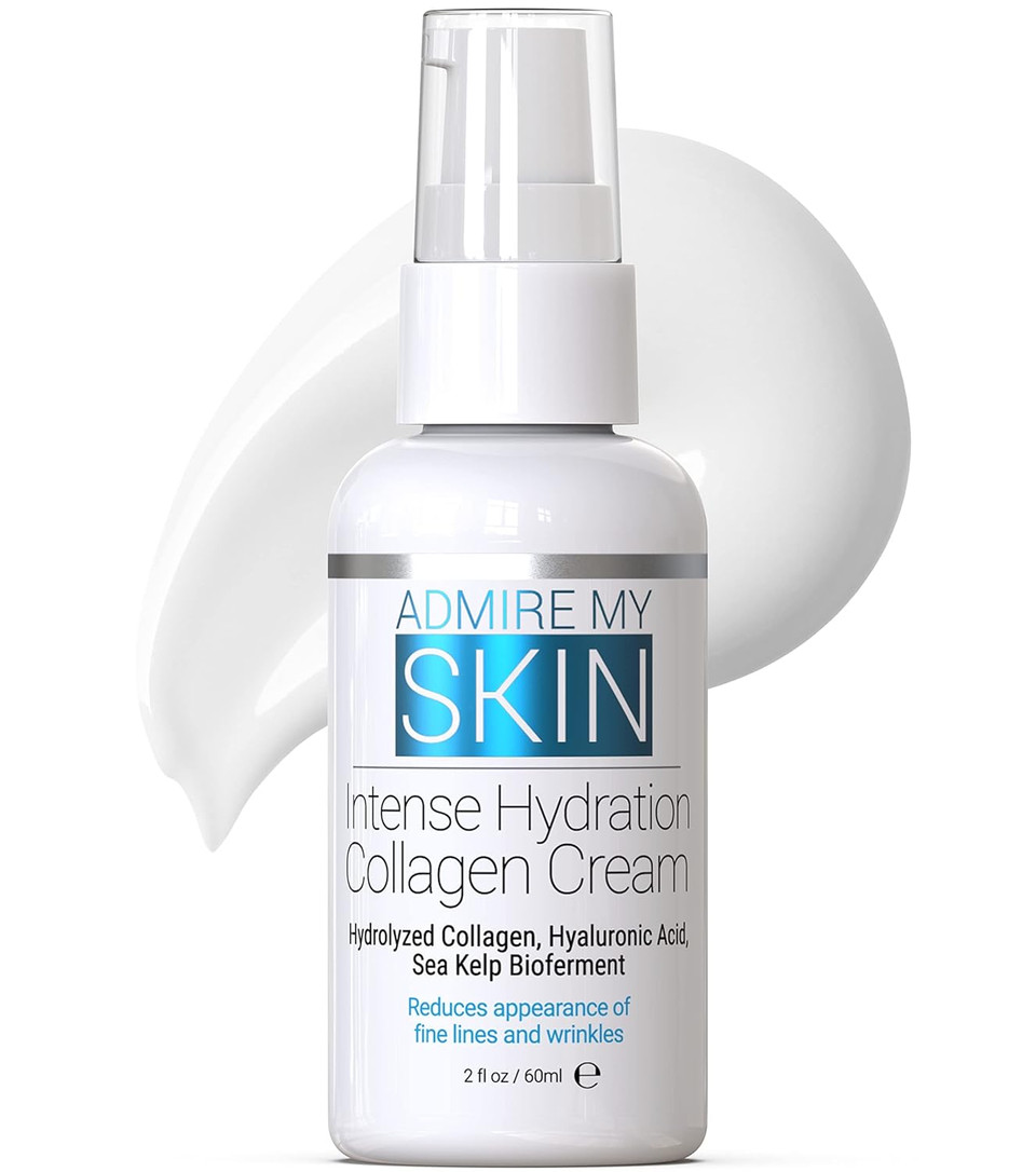 Admire My Skin Collagen Cream Moisturizer For Dry Skin - Hyaluronic Acid Cream - Non Comedogenic Hydrating Cream Eliminates Dull Dry Skin For That Healthy Youthful Glow 2Oz