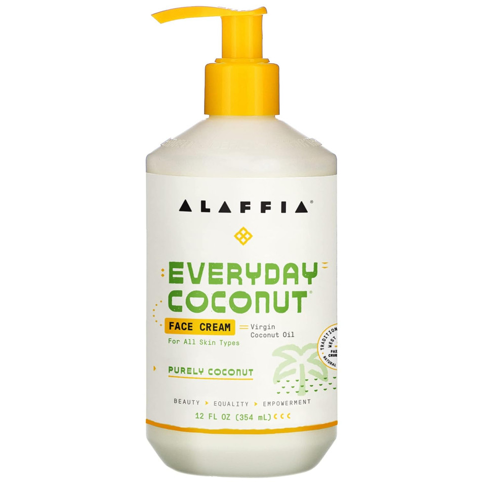 Alaffia Everyday Coconut Face Cream, Skin Care With Virgin Coconut Oil, Moisturizer For Firmness & Elasticity, Helps Reduce The Appearance Of Lines & Wrinkles, Purely Coconut, 12 Fl Oz