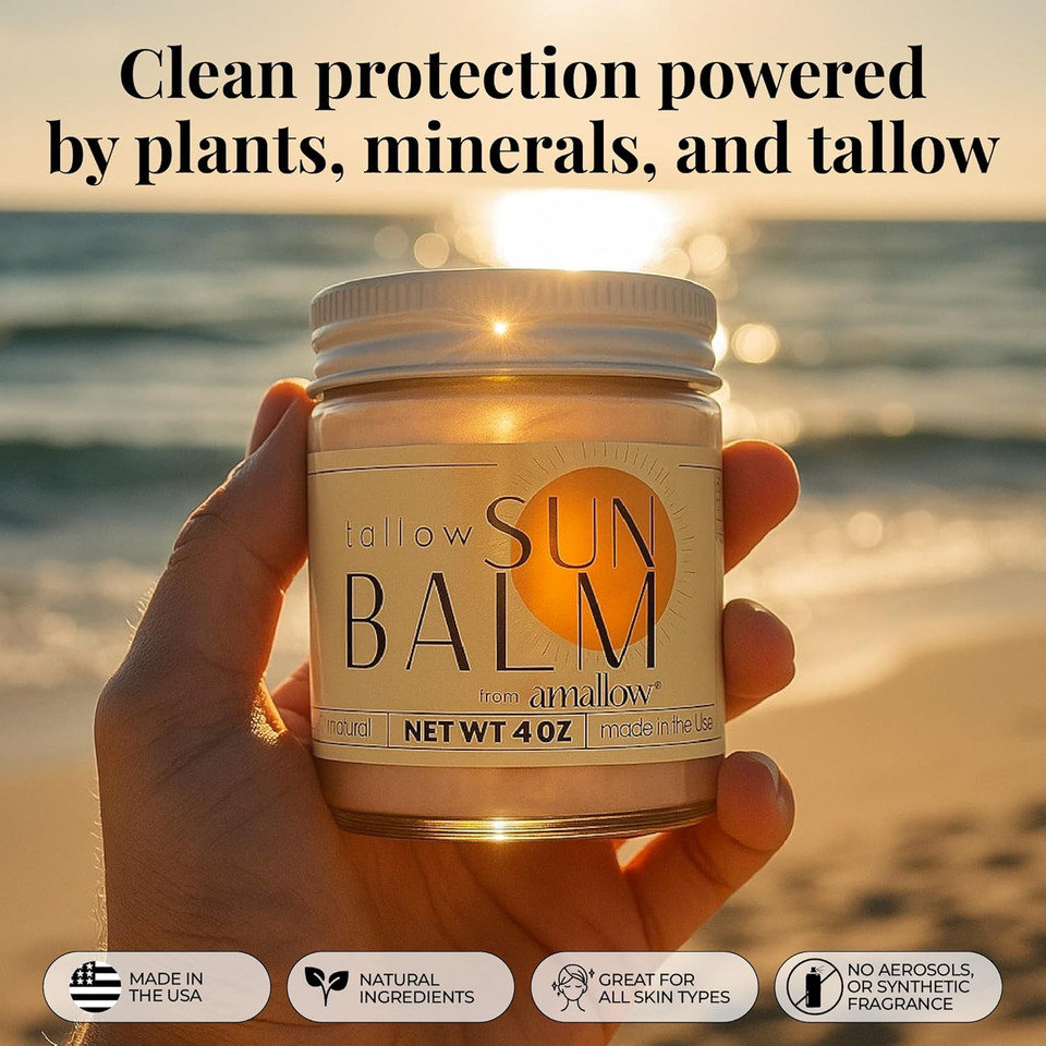 Tallow Sun Balm With Zinc Oxide  Tinted Mineral Sun Balm With Cocoa Powder  Natural, Non-Nano Zinc Oxide, Organic Oils  No White Cast  Handcrafted In The Usa  4 Oz